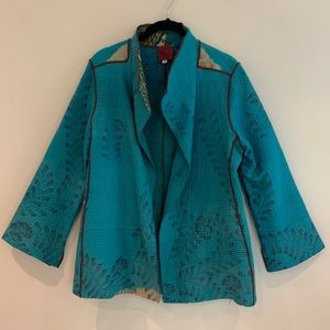 Artist Designed and Handmade Open Front Jacket in Turquoise Blue